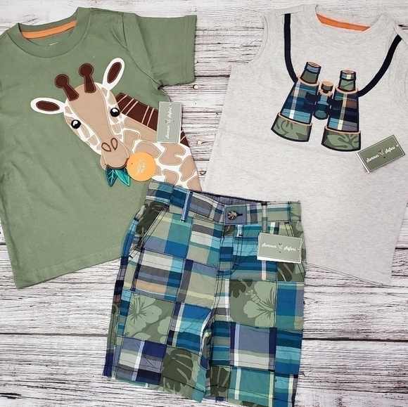 Zoo Trip Bundle Gymboree NWT Giraffe Binoculars Tank Top Patchwork Shorts
